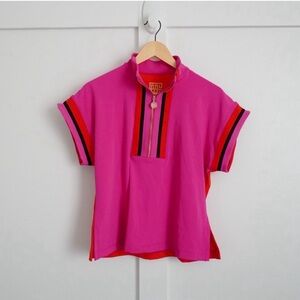 Emily McCarthy Poppy Berry Colorblock quarter zip top popover m medium